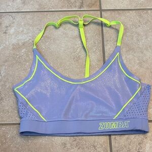 Zumba Fitness Shiny Lavender and Neon Green Sports Bra